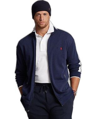 Polo by Ralph Lauren Navy Zip-Up Track Sweater with White Shoulder Panels 4XB
